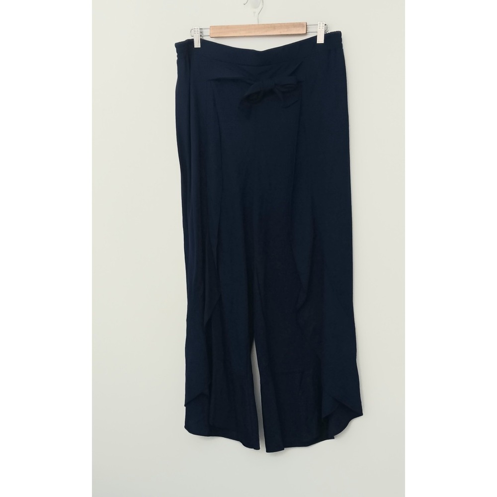 Truth + Style Pants Women's Size L Navy Flounced Stretch Woven Pullon Tie NEW